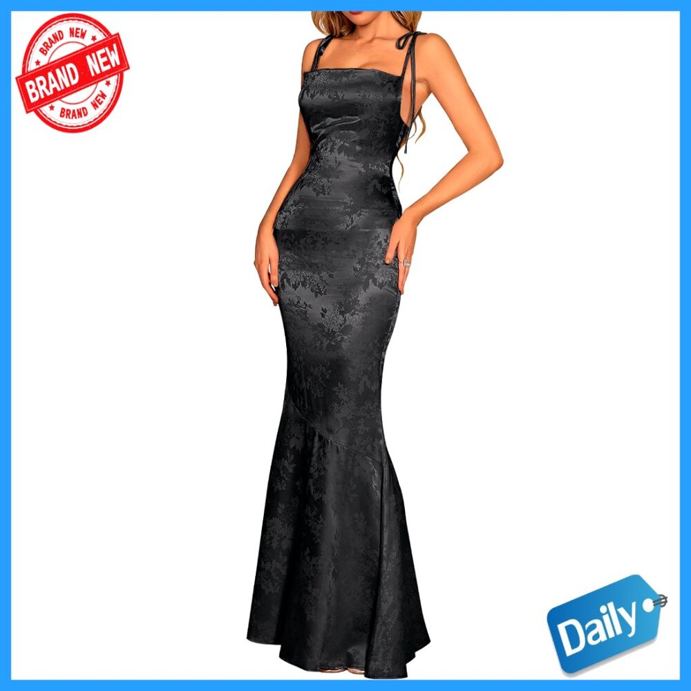Satin Maxi Dress Elegant Formal Spaghetti Strap Cowl Neck Bodycon Evening Gown
